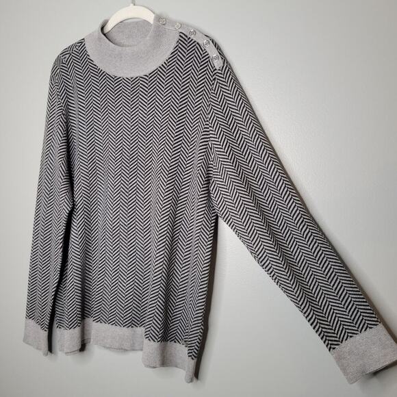 Calvin Klein sweater women's size‎ XL gray black chevron long sleeve knit - Picture 1 of 11